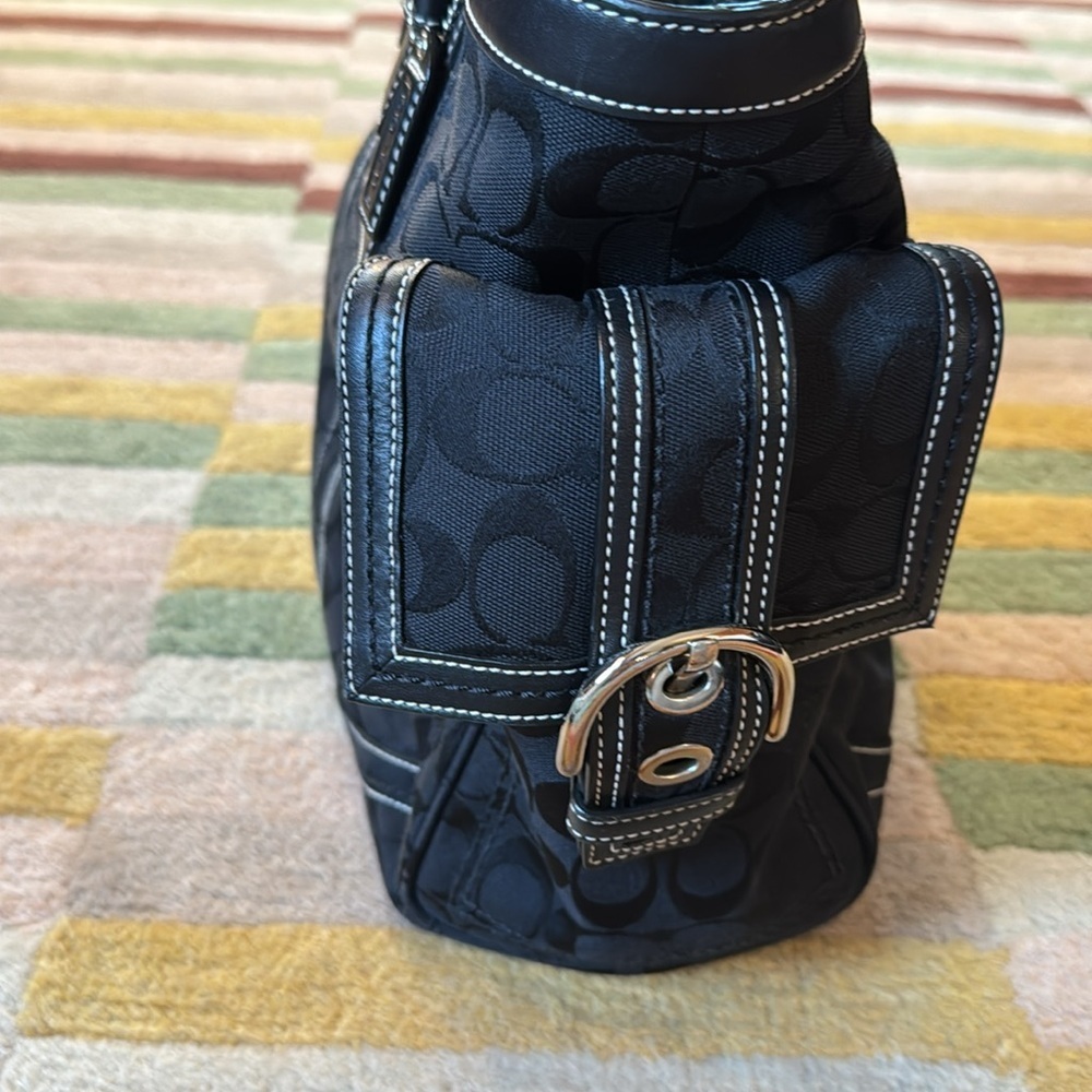 👜 Y2K Vintage Coach Signature C Black Jacquard Tote Bag - Picture 4 of 16